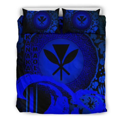Kanaka Maoli Duvet Cover Set - Hibiscus And Wave Special Blue