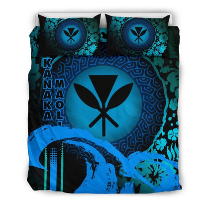 Kanaka Maoli Duvet Cover Set - Hibiscus And Wave Special Navy