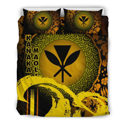 Kanaka Maoli Duvet Cover Set - Hibiscus And Wave Special Yellow