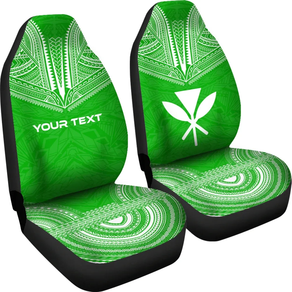 Hawaii Custom Personalised Car Seat Cover - Kanaka Maoli Polynesian Chief Tattoo Green Version