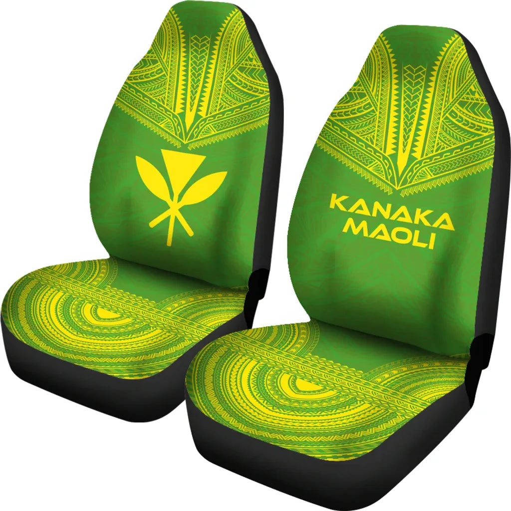 Hawaii Car Seat Cover - Kanaka Maoli Polynesian Chief Tattoo Green Version