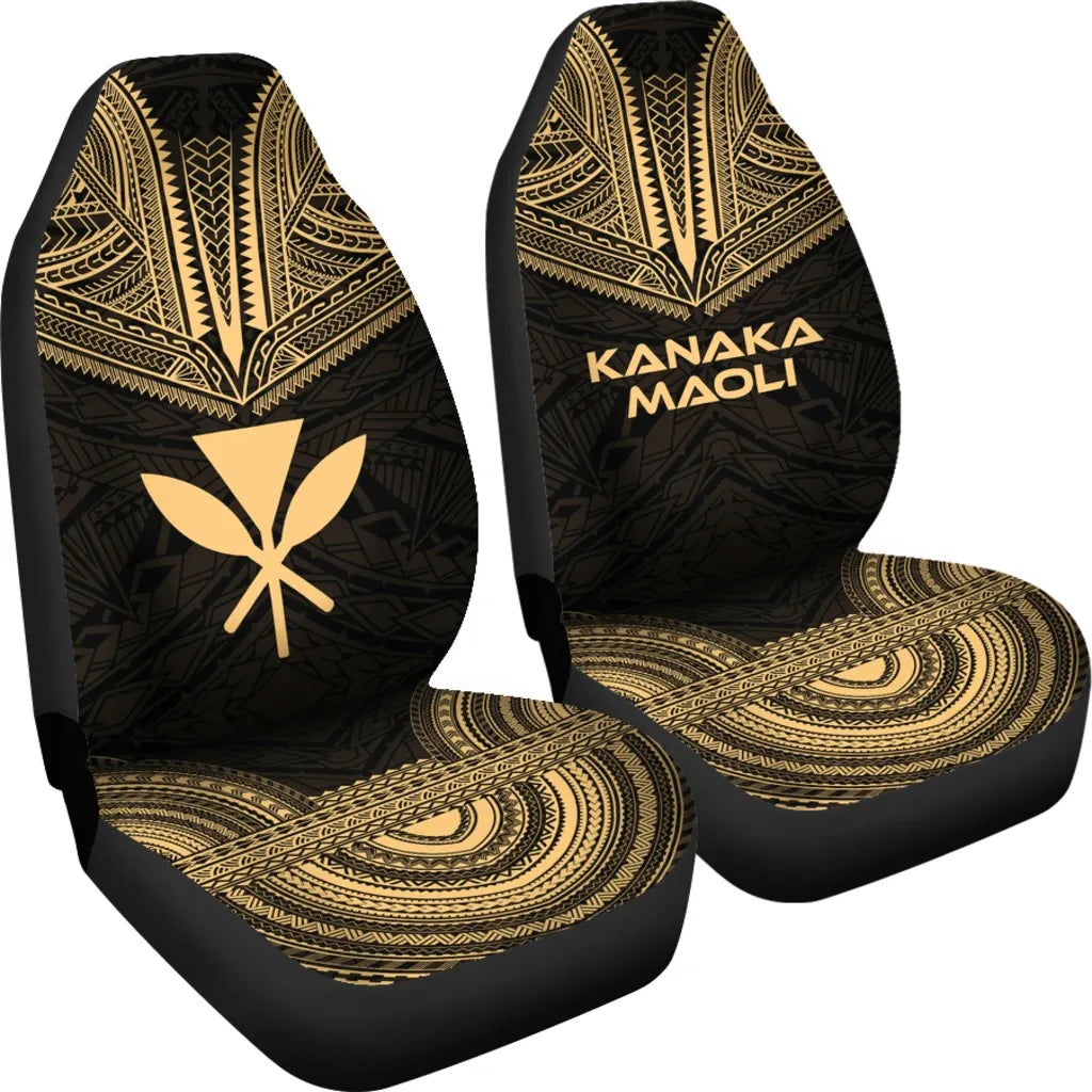 Hawaii Car Seat Cover - Kanaka Maoli Polynesian Chief Tattoo Gold Version