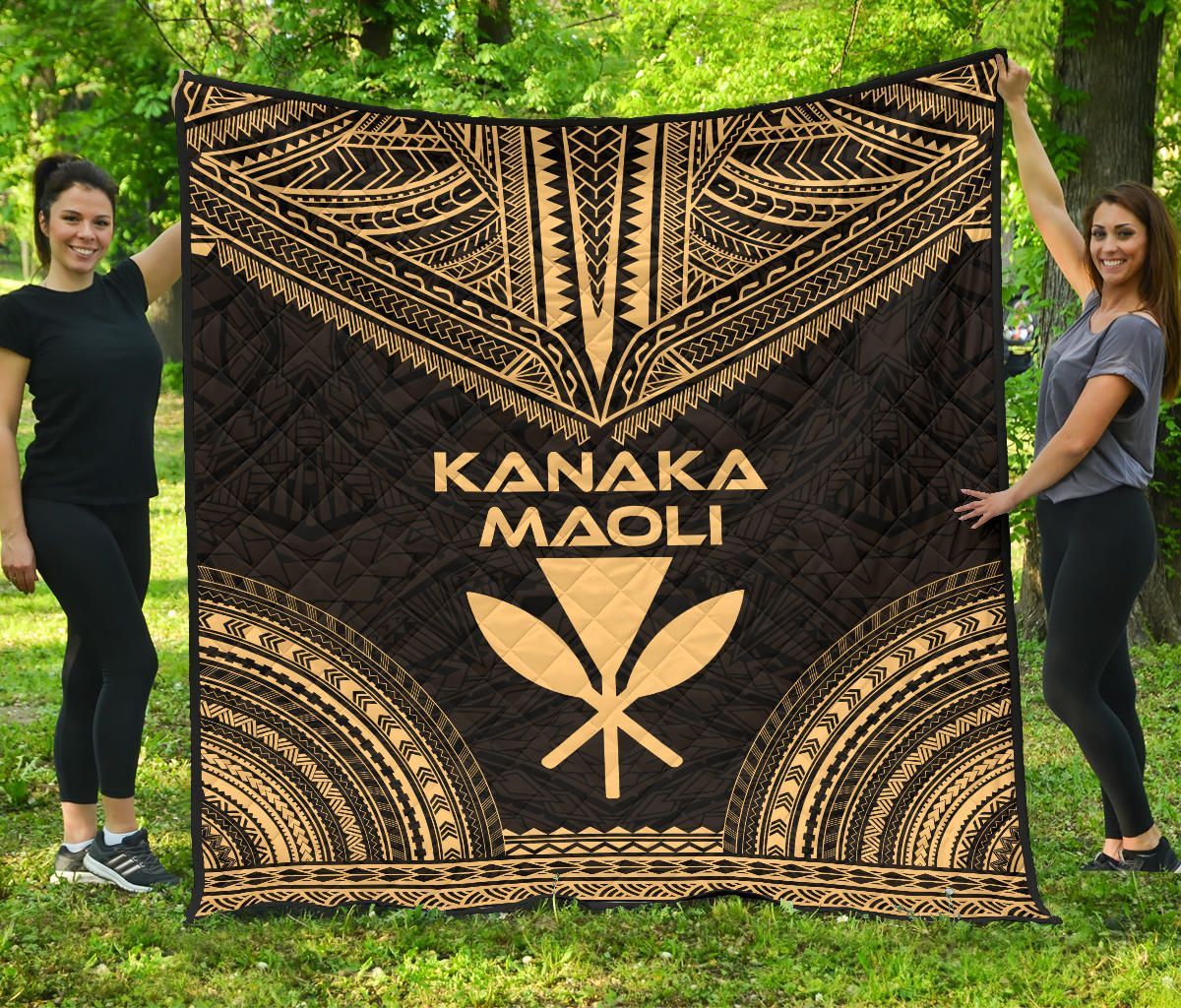 Hawaii Premium Quilt - Kanaka Maoli Polynesian Chief Gold Version
