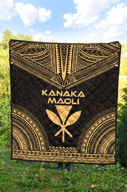 Hawaii Premium Quilt - Kanaka Maoli Polynesian Chief Gold Version