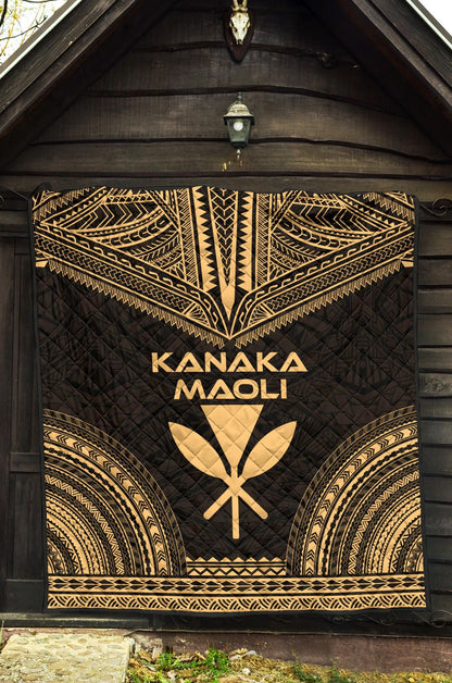 Hawaii Premium Quilt - Kanaka Maoli Polynesian Chief Gold Version