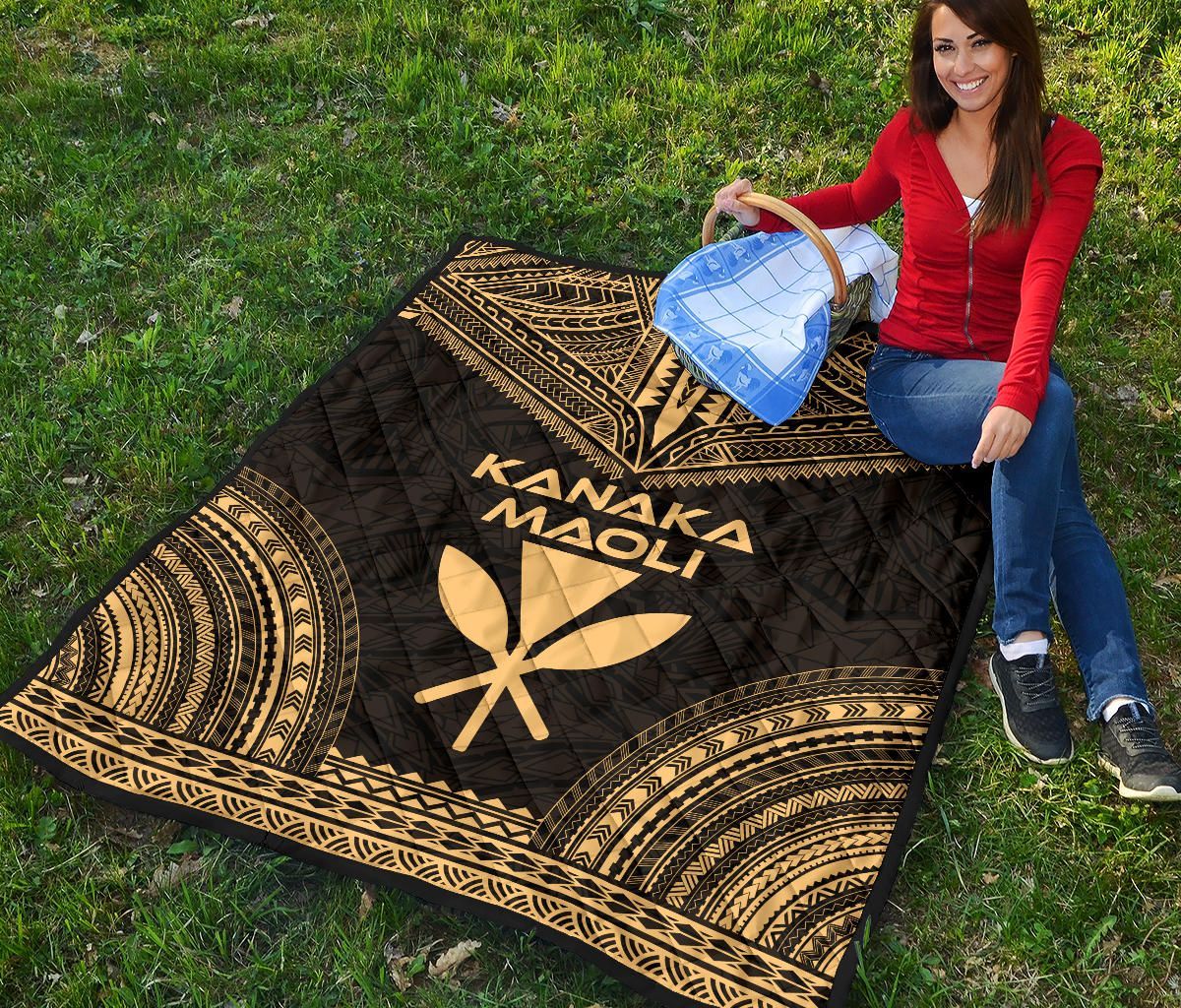 Hawaii Premium Quilt - Kanaka Maoli Polynesian Chief Gold Version