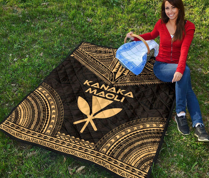 Hawaii Premium Quilt - Kanaka Maoli Polynesian Chief Gold Version