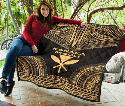 Hawaii Premium Quilt - Kanaka Maoli Polynesian Chief Gold Version