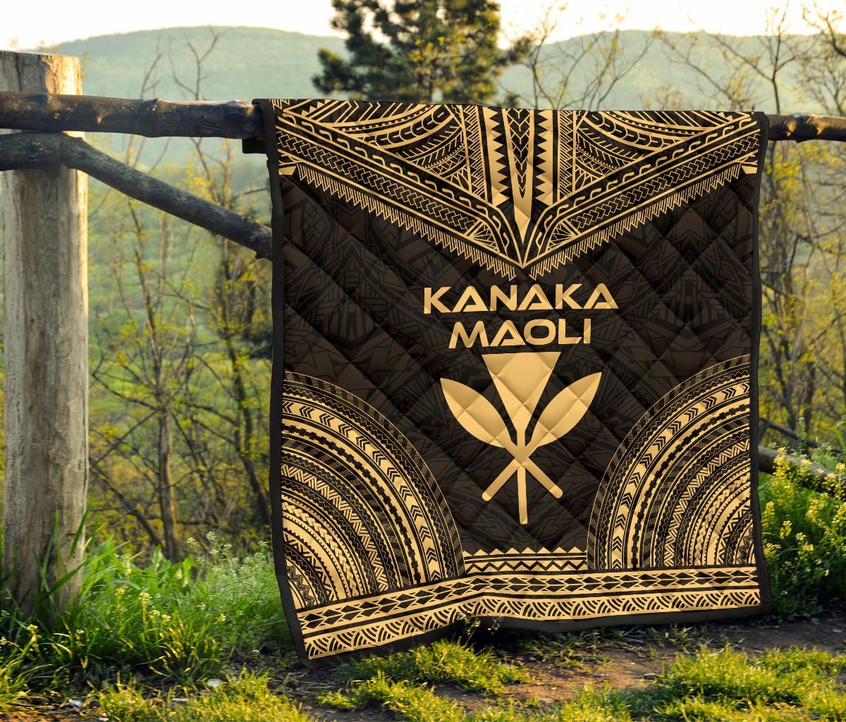 Hawaii Premium Quilt - Kanaka Maoli Polynesian Chief Gold Version