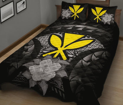 Kanaka Maoli (Hawaii) Polynesian Quilt Bed Set Hibiscus Gray