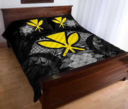 Kanaka Maoli (Hawaii) Polynesian Quilt Bed Set Hibiscus Gray