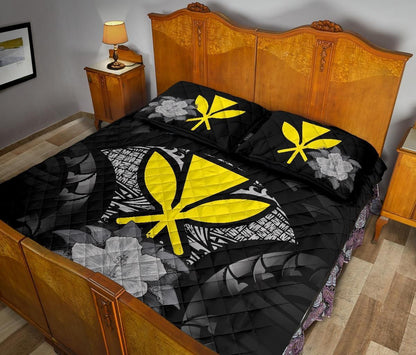 Kanaka Maoli (Hawaii) Polynesian Quilt Bed Set Hibiscus Gray