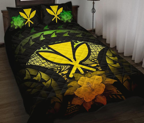 Kanaka Maoli (Hawaii) Polynesian Quilt Bed Set Hibiscus Reggae