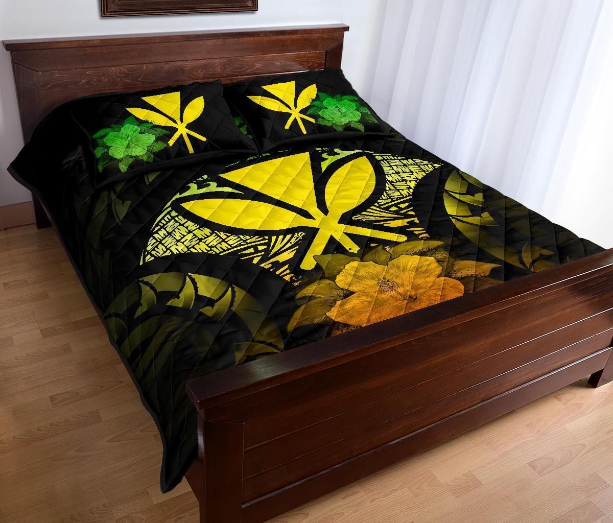 Kanaka Maoli (Hawaii) Polynesian Quilt Bed Set Hibiscus Reggae