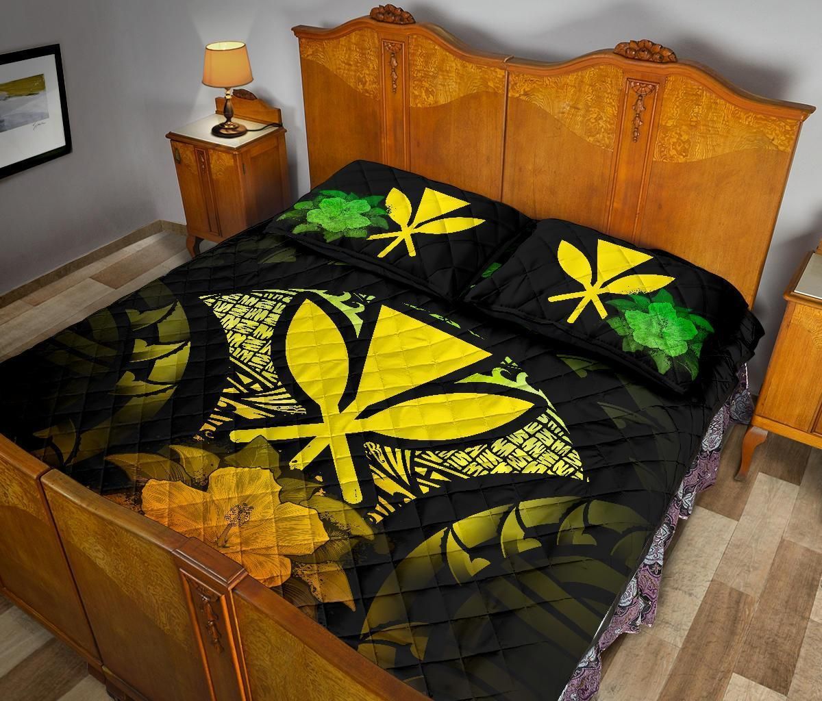 Kanaka Maoli (Hawaii) Polynesian Quilt Bed Set Hibiscus Reggae