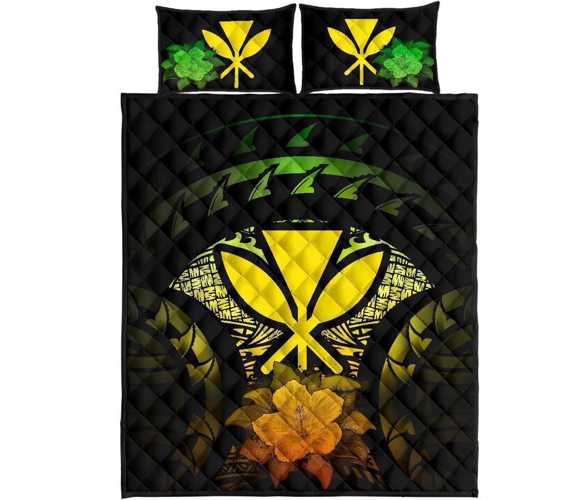 Kanaka Maoli (Hawaii) Polynesian Quilt Bed Set Hibiscus Reggae