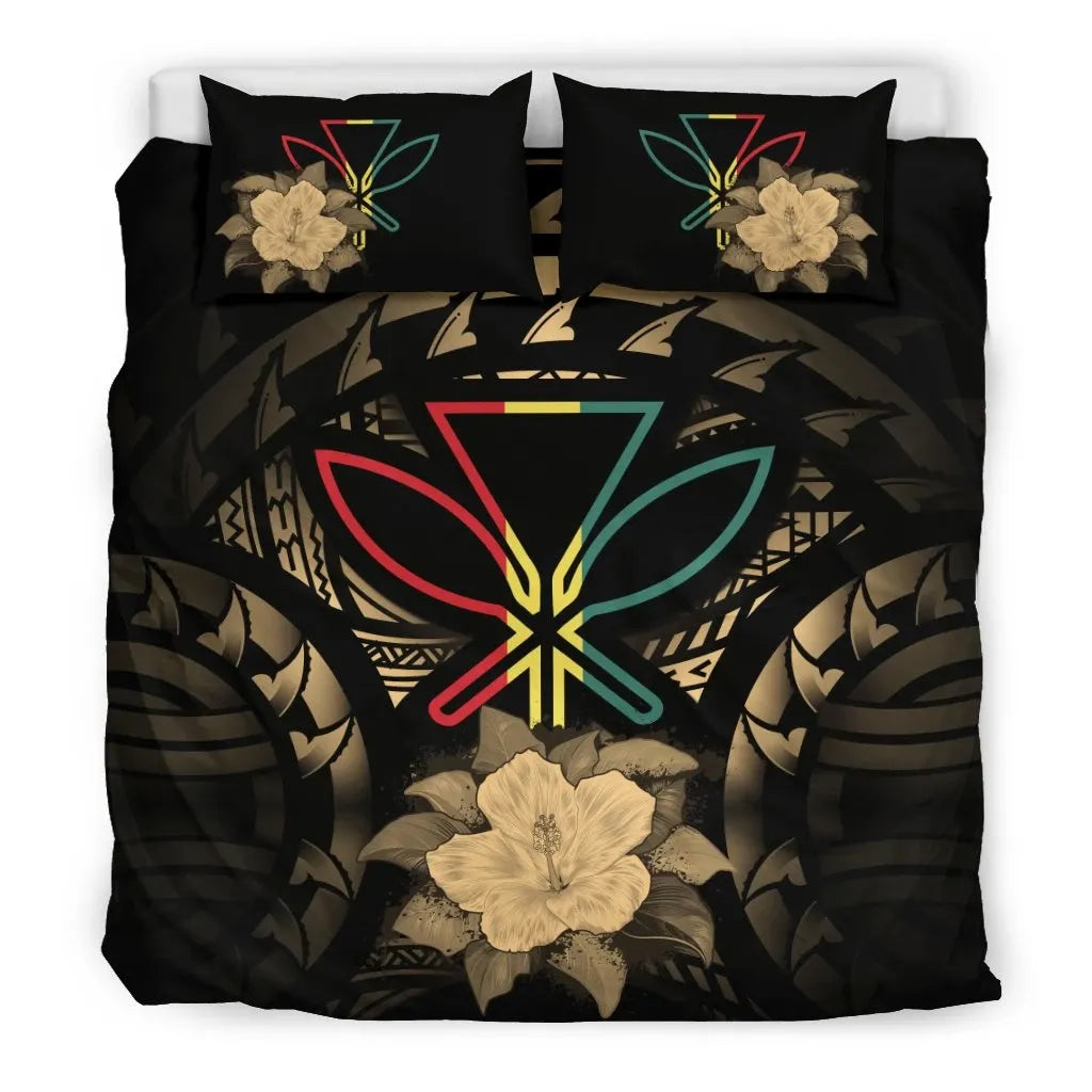 Hawaii Duvet Cover Set - Kanaka Maoli Gold Hibiscus Rising