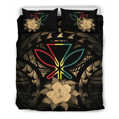 Hawaii Duvet Cover Set - Kanaka Maoli Gold Hibiscus Rising