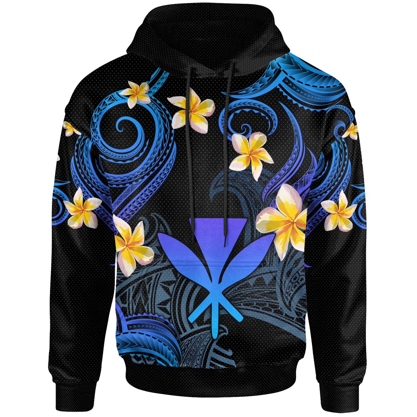 Kanaka Maoli Hoodie - Custom Personalised Polynesian Waves with Plumeria Flowers (Blue)