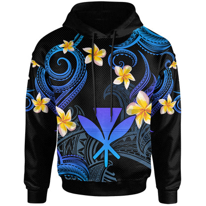 Kanaka Maoli Hoodie - Custom Personalised Polynesian Waves with Plumeria Flowers (Blue)