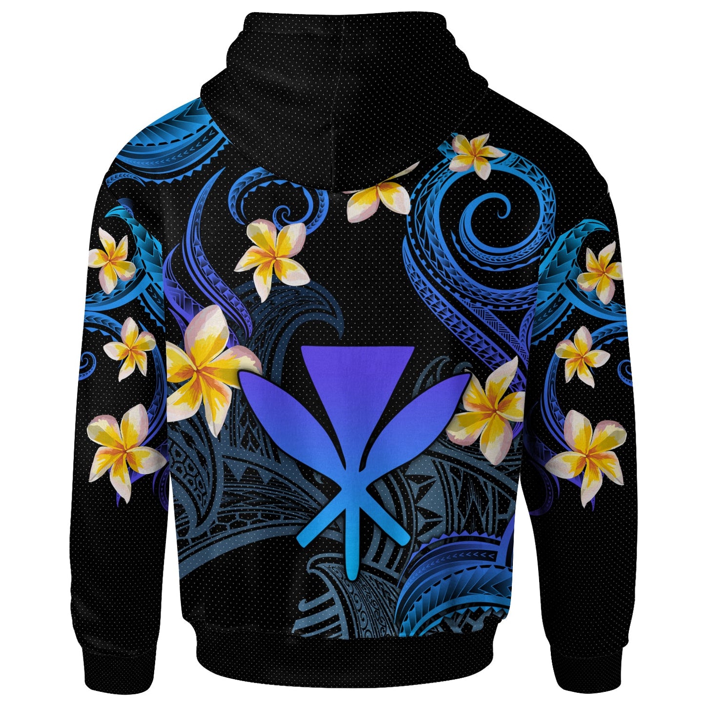 Kanaka Maoli Hoodie - Custom Personalised Polynesian Waves with Plumeria Flowers (Blue)