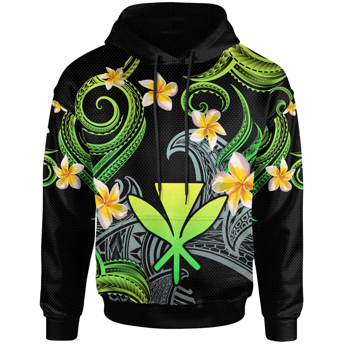Kanaka Maoli Hoodie - Custom Personalised Polynesian Waves with Plumeria Flowers (Green)