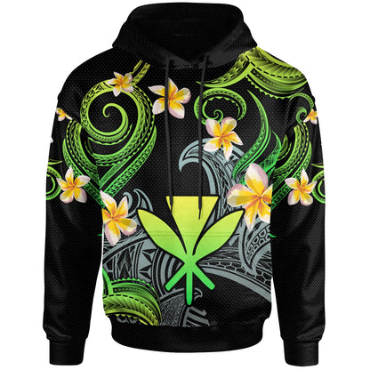Kanaka Maoli Hoodie - Custom Personalised Polynesian Waves with Plumeria Flowers (Green)