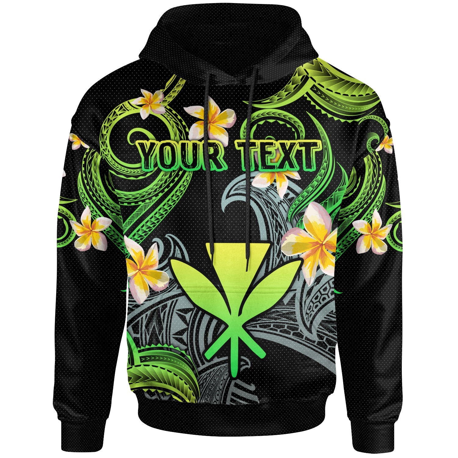 Kanaka Maoli Hoodie - Custom Personalised Polynesian Waves with Plumeria Flowers (Green)