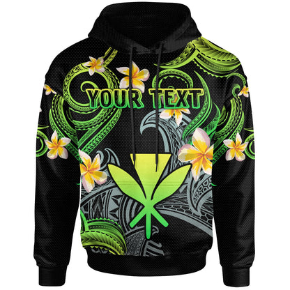 Kanaka Maoli Hoodie - Custom Personalised Polynesian Waves with Plumeria Flowers (Green)