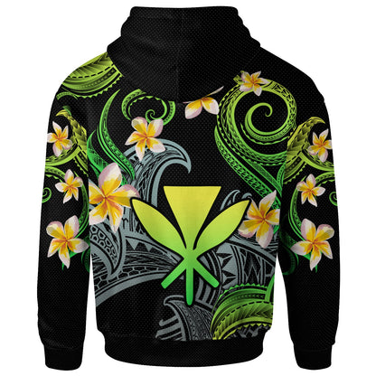 Kanaka Maoli Hoodie - Custom Personalised Polynesian Waves with Plumeria Flowers (Green)