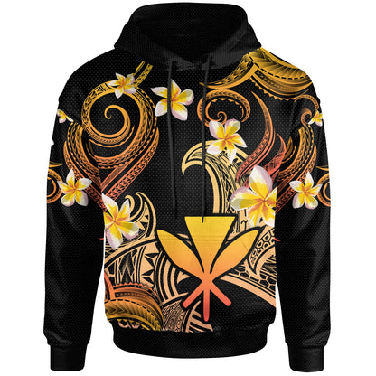 Kanaka Maoli Hoodie - Custom Personalised Polynesian Waves with Plumeria Flowers (Orange)
