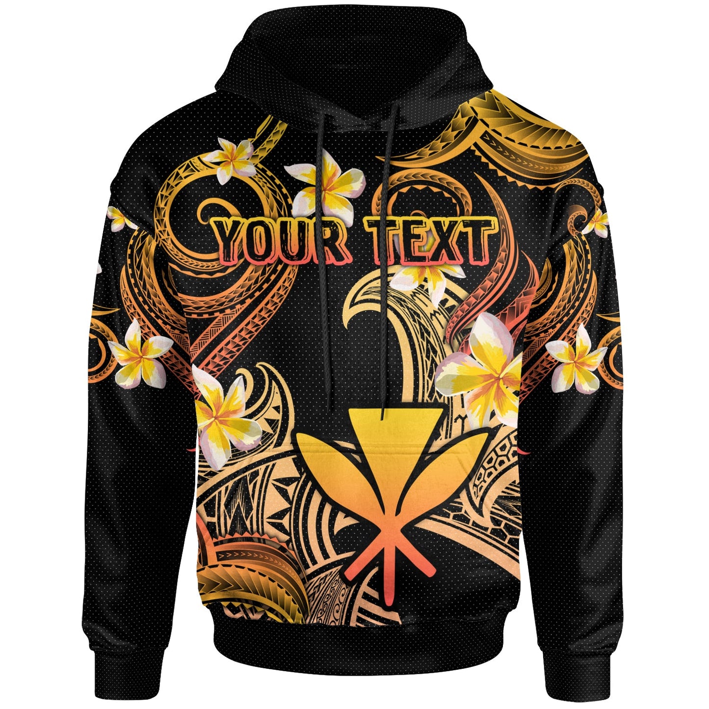 Kanaka Maoli Hoodie - Custom Personalised Polynesian Waves with Plumeria Flowers (Orange)