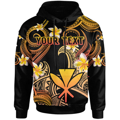 Kanaka Maoli Hoodie - Custom Personalised Polynesian Waves with Plumeria Flowers (Orange)