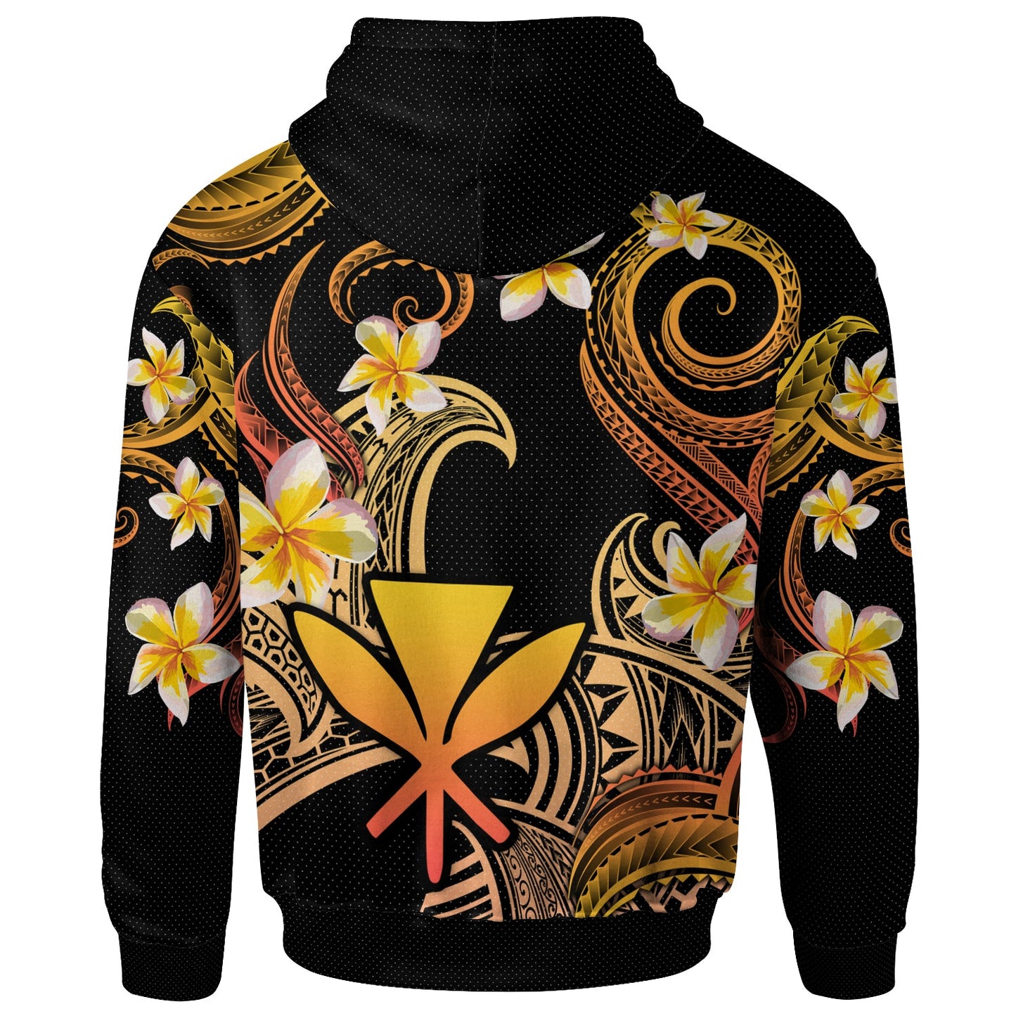 Kanaka Maoli Hoodie - Custom Personalised Polynesian Waves with Plumeria Flowers (Orange)