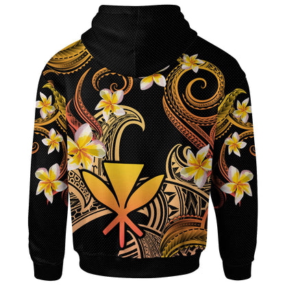 Kanaka Maoli Hoodie - Custom Personalised Polynesian Waves with Plumeria Flowers (Orange)