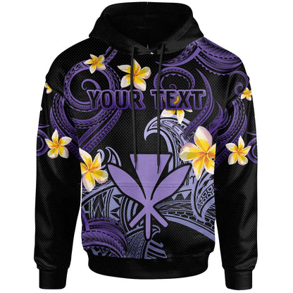 Kanaka Maoli Hoodie - Custom Personalised Polynesian Waves with Plumeria Flowers (Purple)