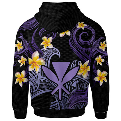 Kanaka Maoli Hoodie - Custom Personalised Polynesian Waves with Plumeria Flowers (Purple)