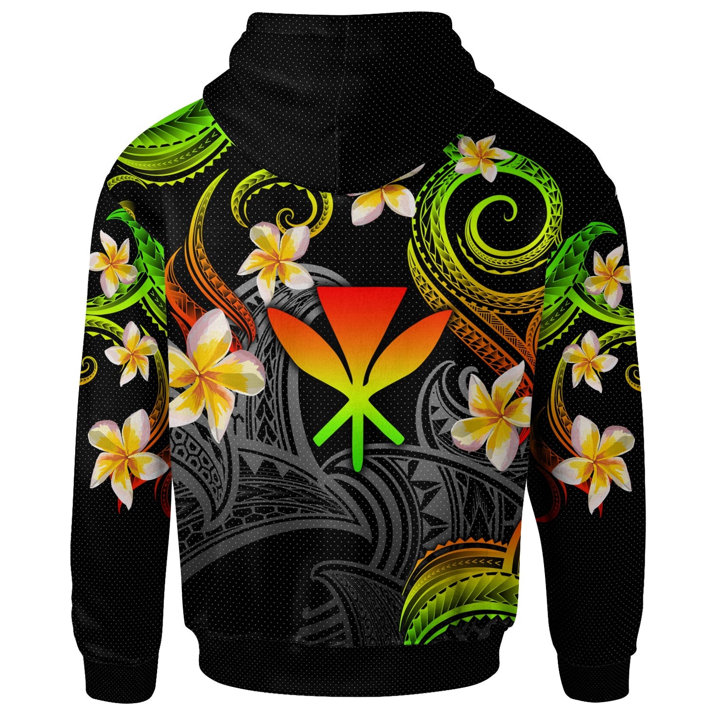 Kanaka Maoli Hoodie - Custom Personalised Polynesian Waves with Plumeria Flowers (Reggae)