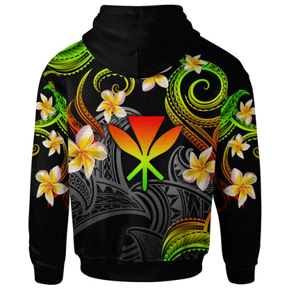 Kanaka Maoli Hoodie - Custom Personalised Polynesian Waves with Plumeria Flowers (Reggae)