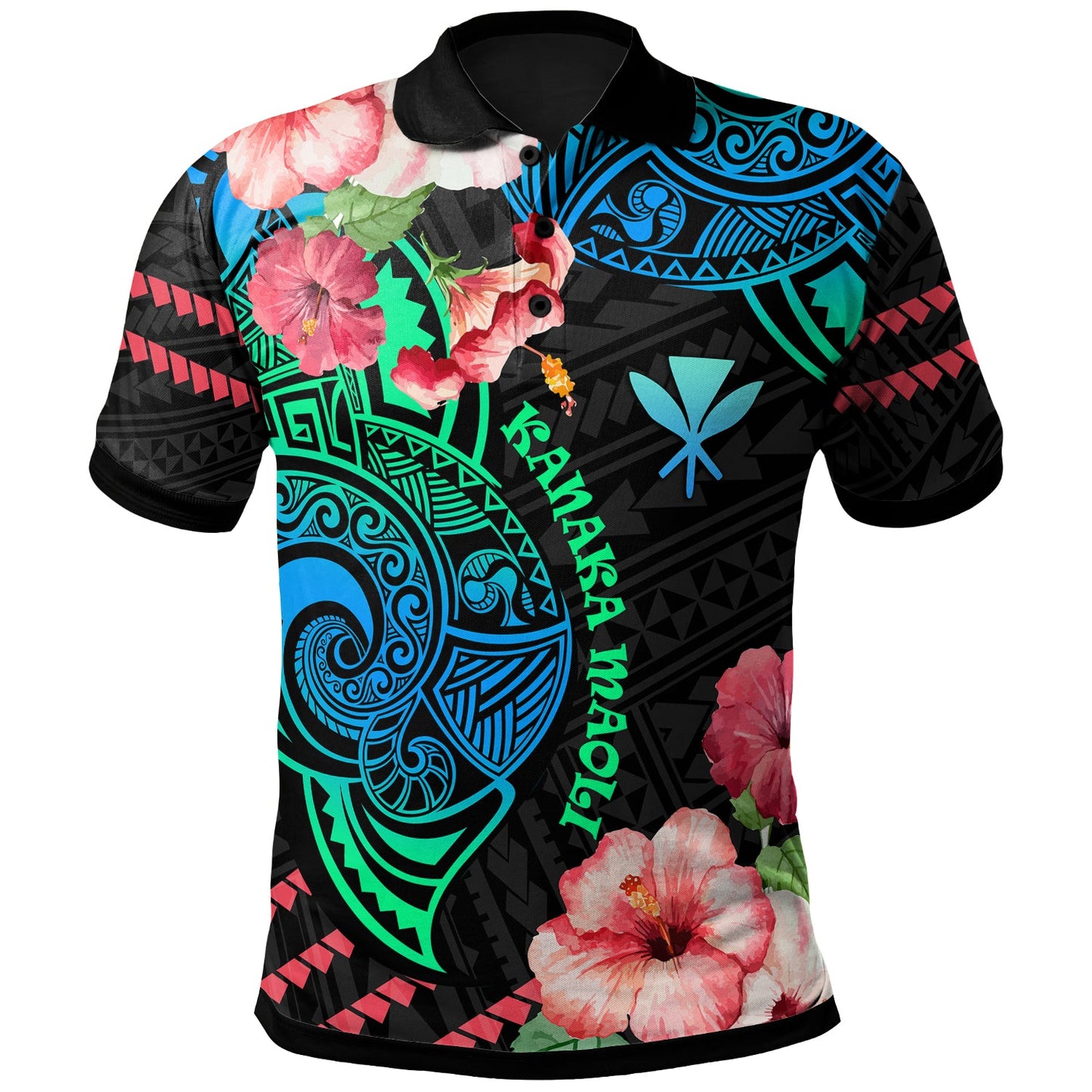 Kanaka Maoli Polo Shirt - Polynesian Pride with Hibicus Flower Tribal Pattern