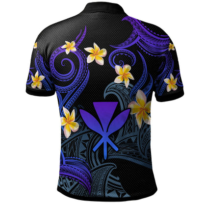Kanaka Maoli Polo Shirt - Custom Personalised Polynesian Waves with Plumeria Flowers (Blue)