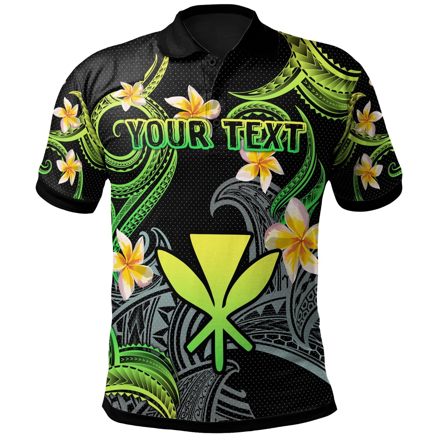 Kanaka Maoli Polo Shirt - Custom Personalised Polynesian Waves with Plumeria Flowers (Green)