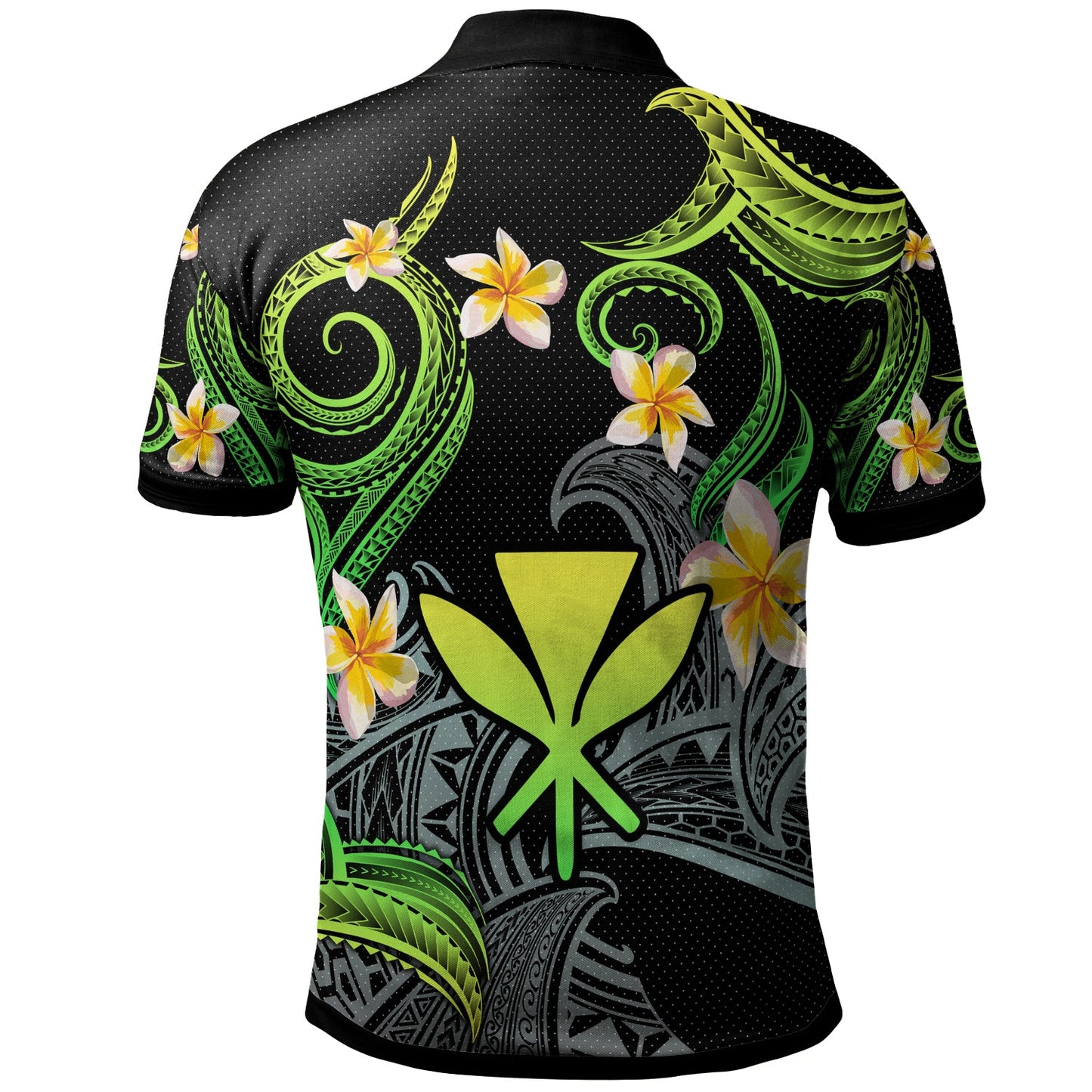 Kanaka Maoli Polo Shirt - Custom Personalised Polynesian Waves with Plumeria Flowers (Green)