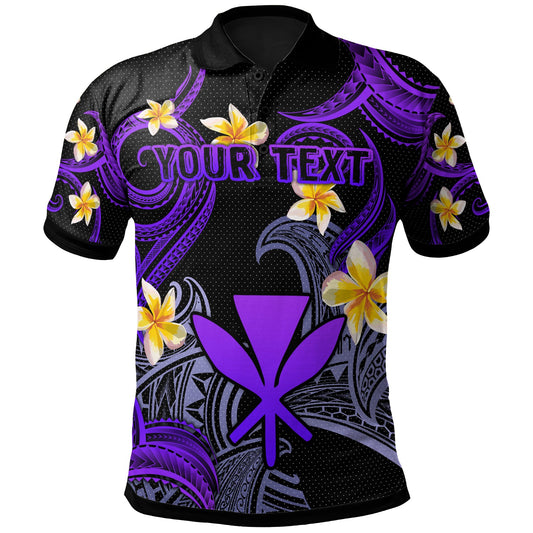 Kanaka Maoli Polo Shirt - Custom Personalised Polynesian Waves with Plumeria Flowers (Purple)