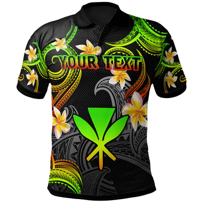 Kanaka Maoli Polo Shirt - Custom Personalised Polynesian Waves with Plumeria Flowers (Reggae)
