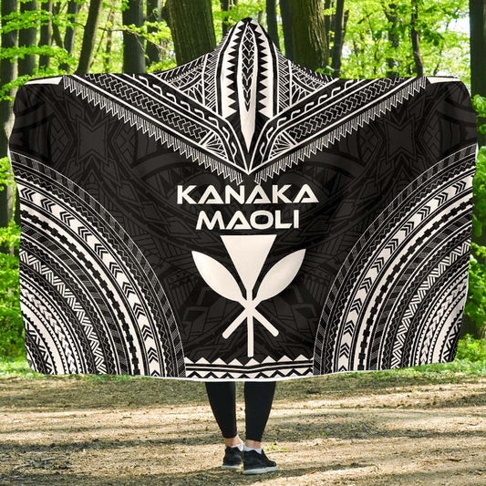 Kanaka Maoli Polynesian Chief Hooded Blanket - Black Version