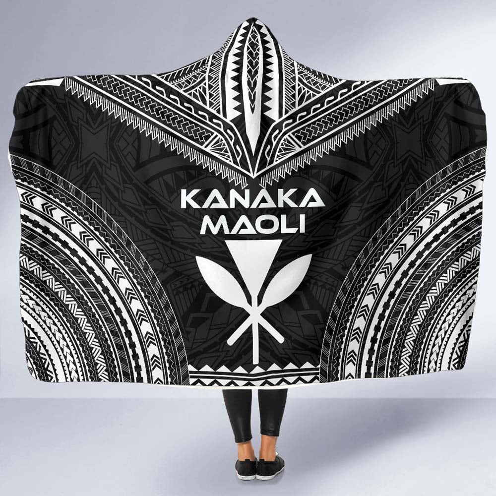 Kanaka Maoli Polynesian Chief Hooded Blanket - Black Version