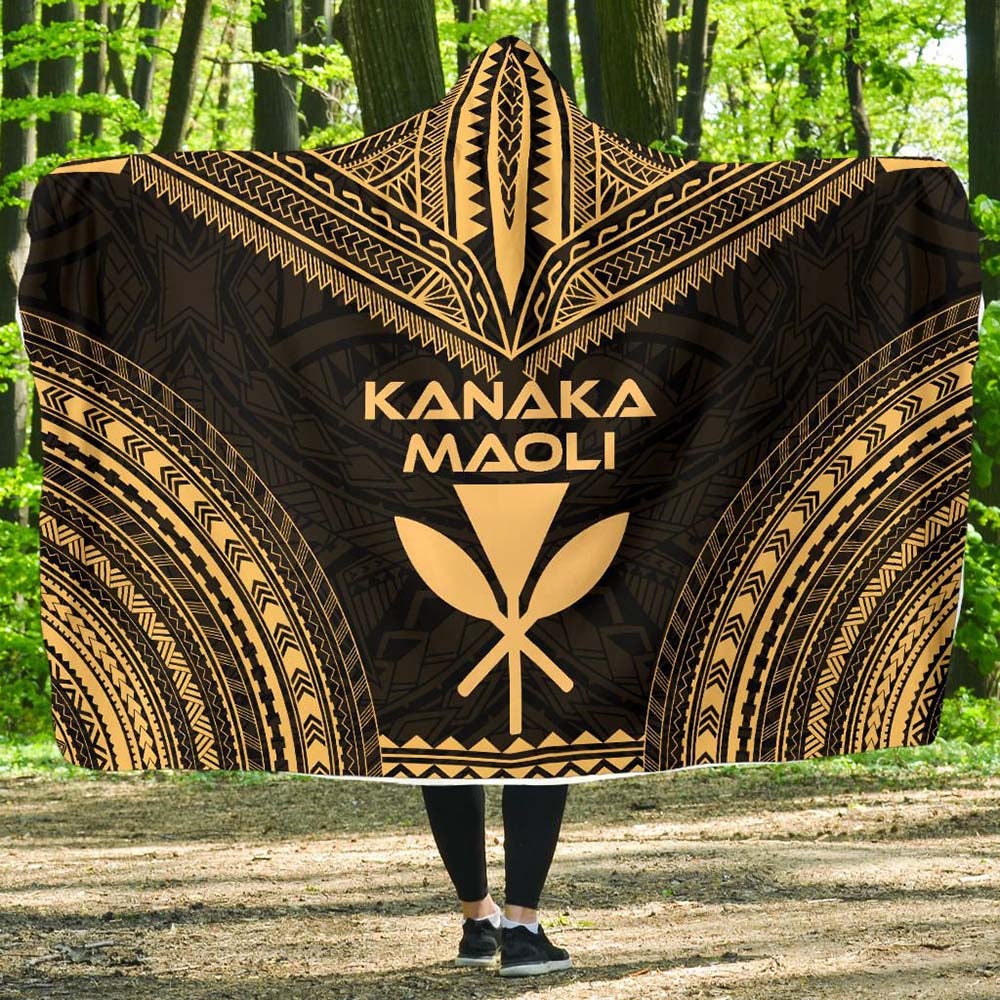 Kanaka Maoli Polynesian Chief Hooded Blanket - Gold Version