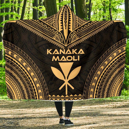 Kanaka Maoli Polynesian Chief Hooded Blanket - Gold Version