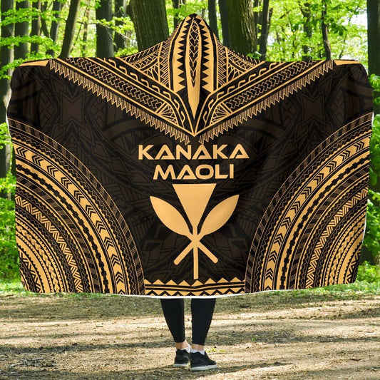 Kanaka Maoli Polynesian Chief Hooded Blanket - Gold Version